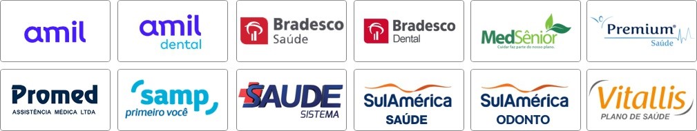Amil, Bradesco Saude, MedSenior, Premium Saude, Promed, SAMP, Saude Sistema, Sulamerica Saude, Vitallis